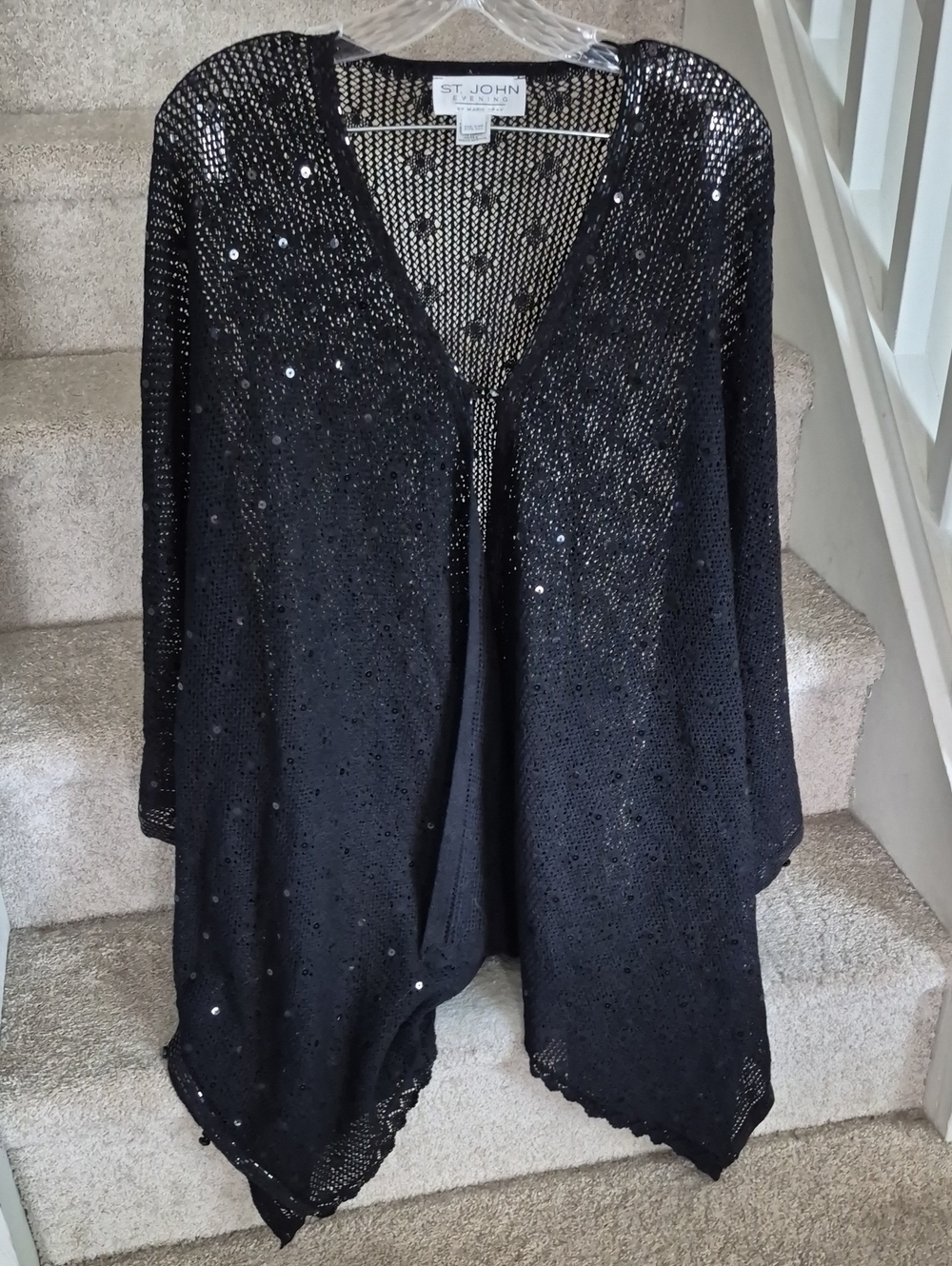 St. John Evening Marie Gray Black Sequin Knit Poncho